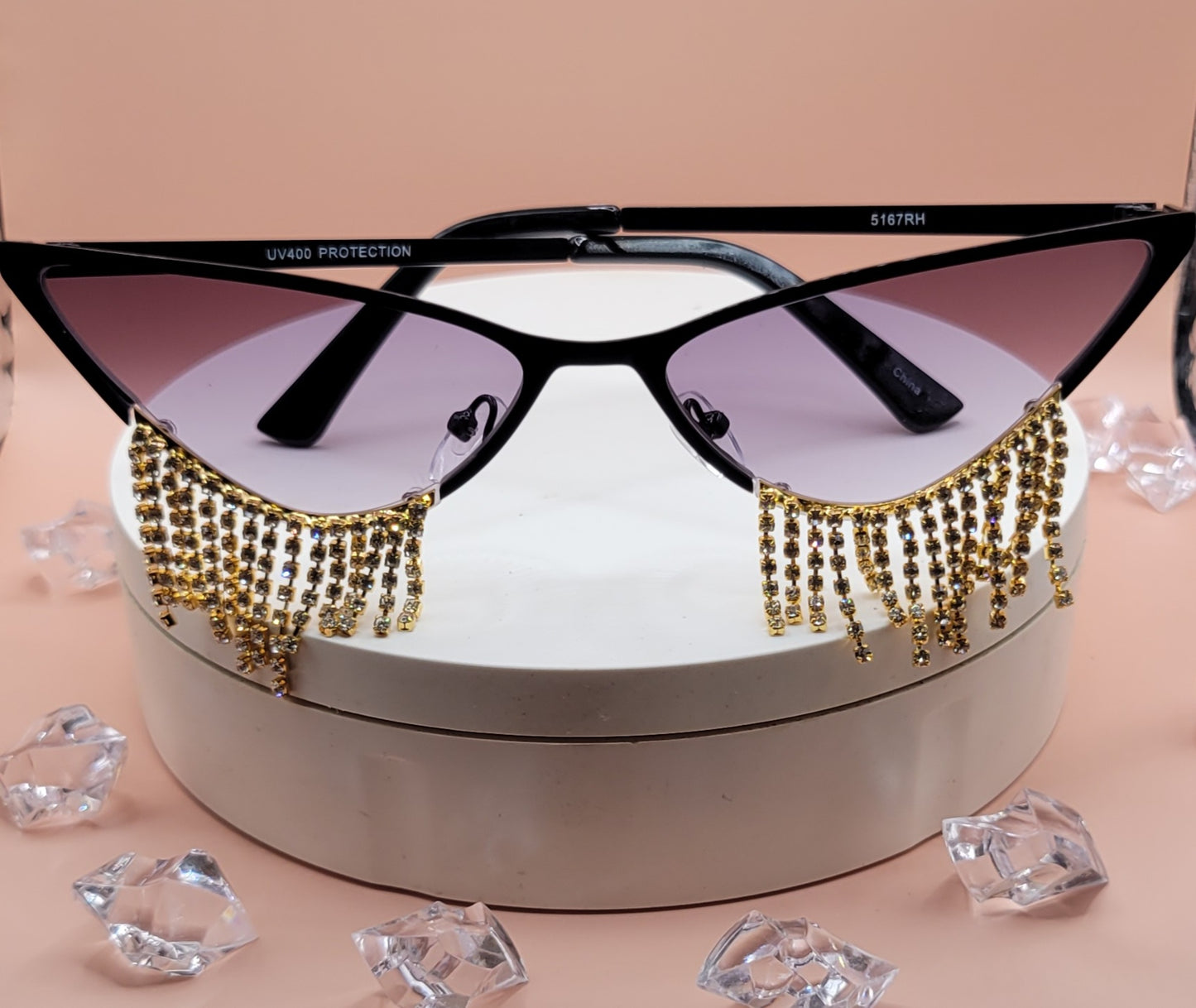 Rhinestone Dripping Cateye High Fashion Sunglasses