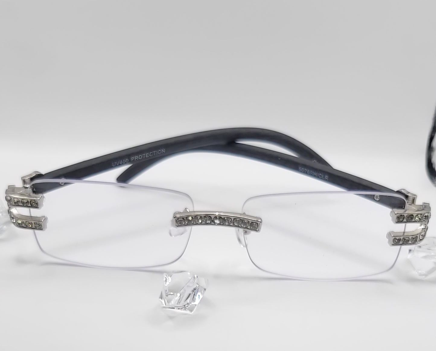 Rimless Luxury Rectangular Diamond Bridge Sunglasses