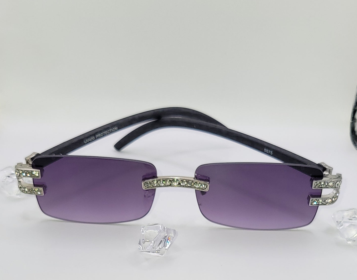 Rimless Luxury Rectangular Diamond Bridge Sunglasses