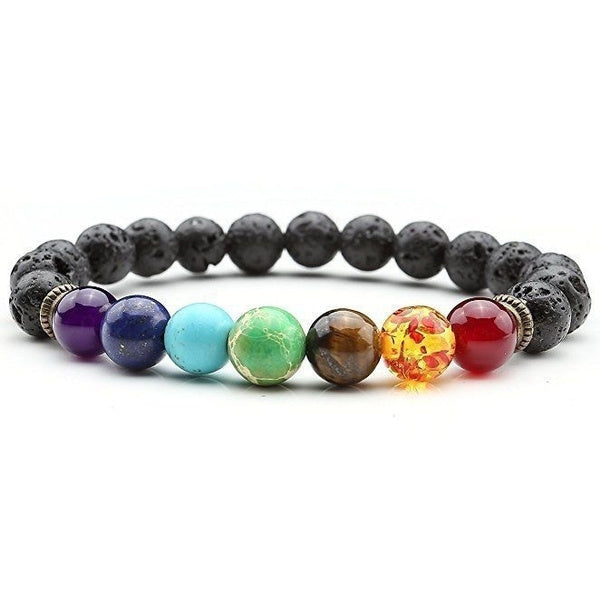 7 Chakra Healing Black Lava Stone Bracelet - Bredazzled's Store