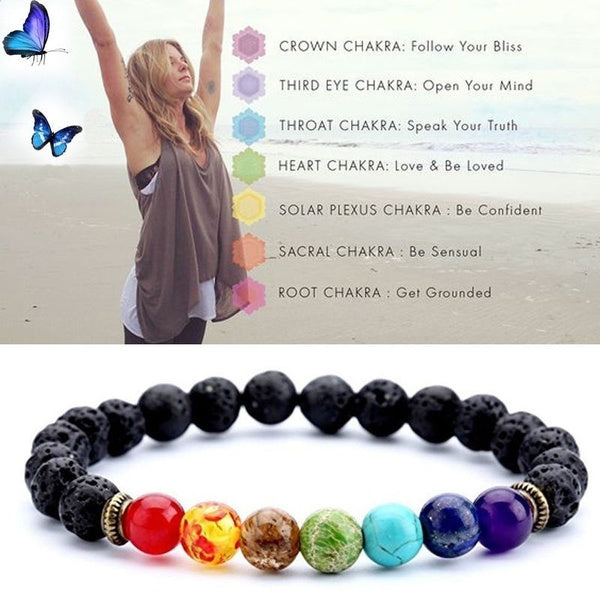 7 Chakra Healing Black Lava Stone Bracelet - Bredazzled's Store