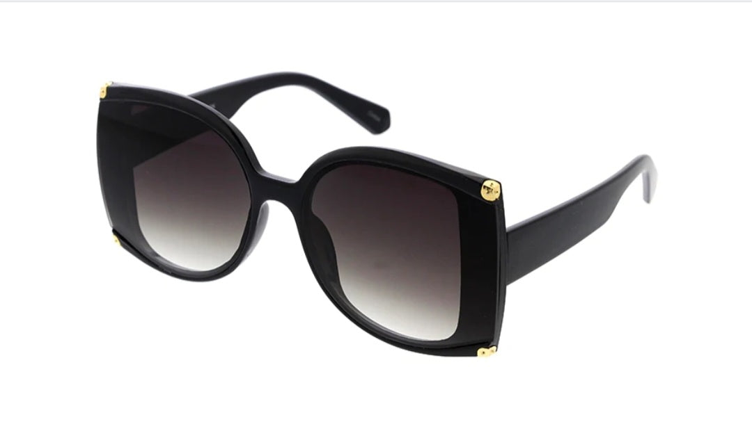 Large Oversized Modern Luxe Sunglasses w/ Gold Accents