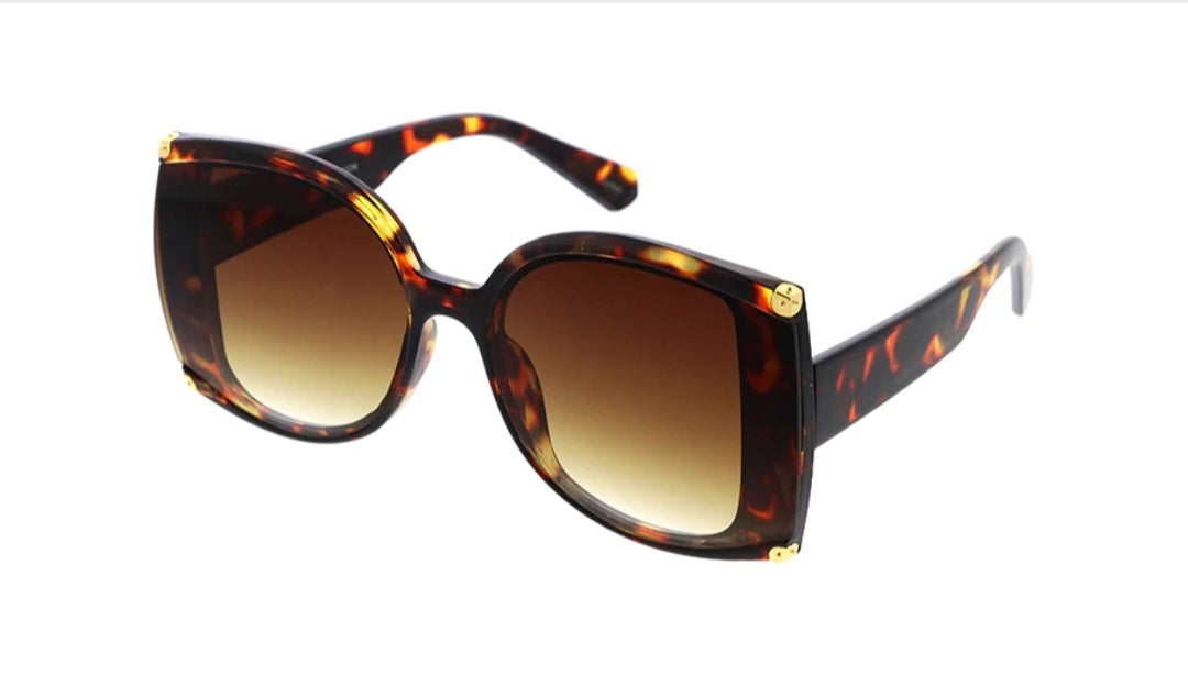 Large Oversized Modern Luxe Sunglasses w/ Gold Accents