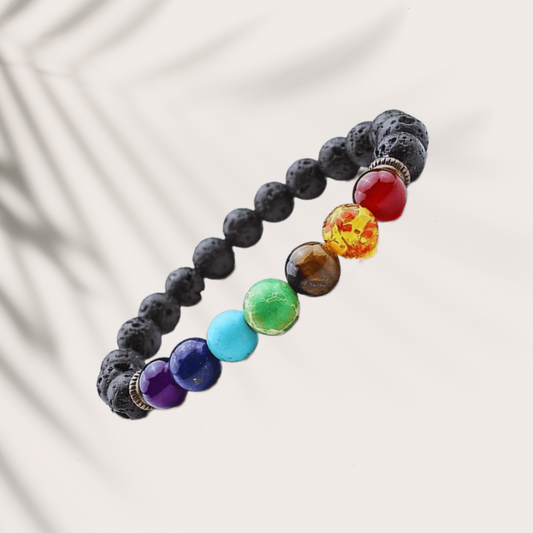 7 Chakra Healing Black Lava Stone Bracelet