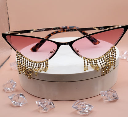 Rhinestone Dripping Cateye High Fashion Sunglasses