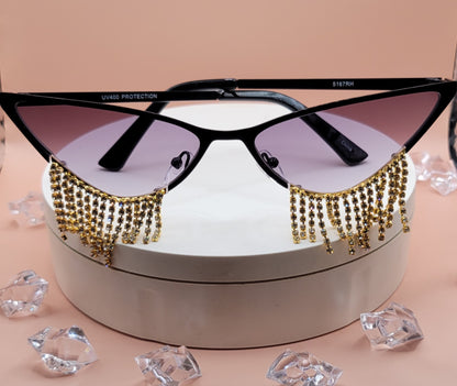 Rhinestone Dripping Cateye High Fashion Sunglasses