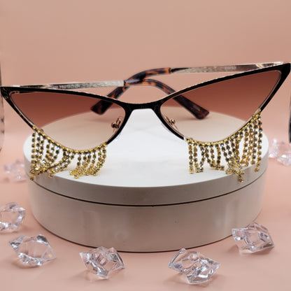 Rhinestone Dripping Cateye High Fashion Sunglasses