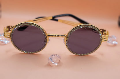 Rhinestone Embellished Round High Fashion Sunglasses