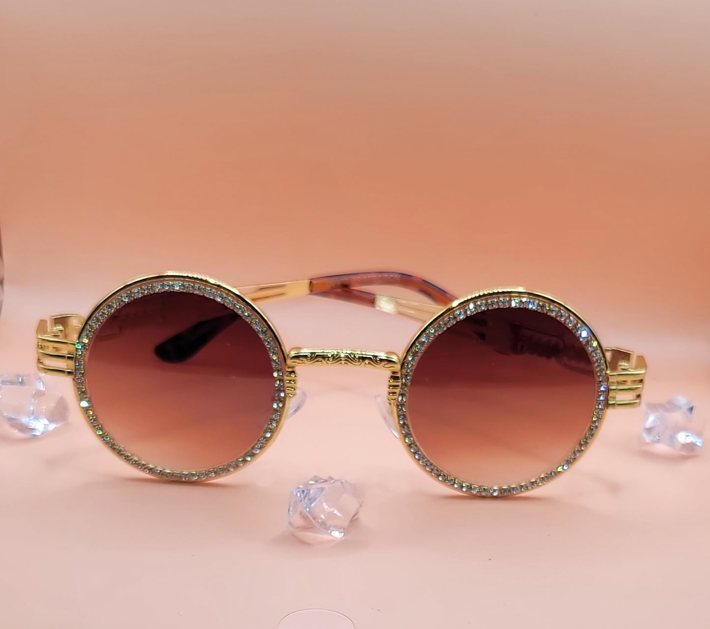 Rhinestone Embellished Round High Fashion Sunglasses