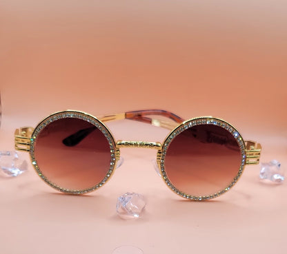 Rhinestone Embellished Round High Fashion Sunglasses