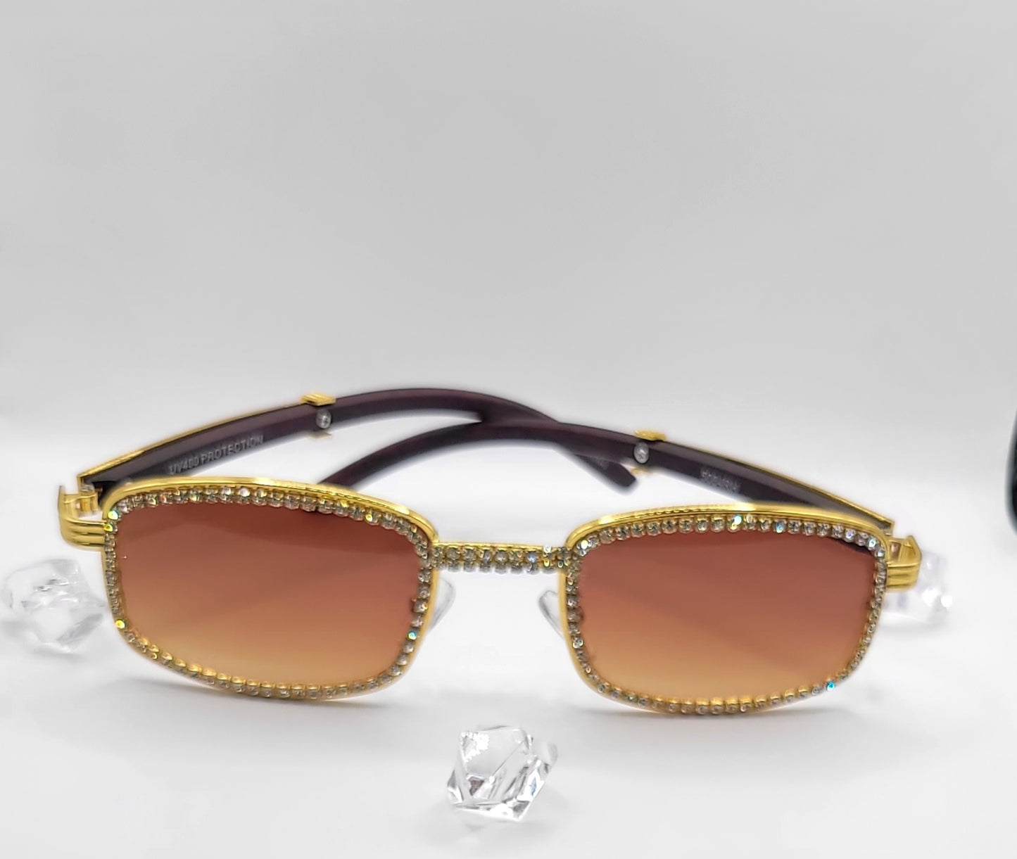 Rhinestone Embellished Rectangular High Fashion Sunglasses