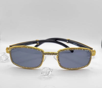 Rhinestone Embellished Rectangular High Fashion Sunglasses
