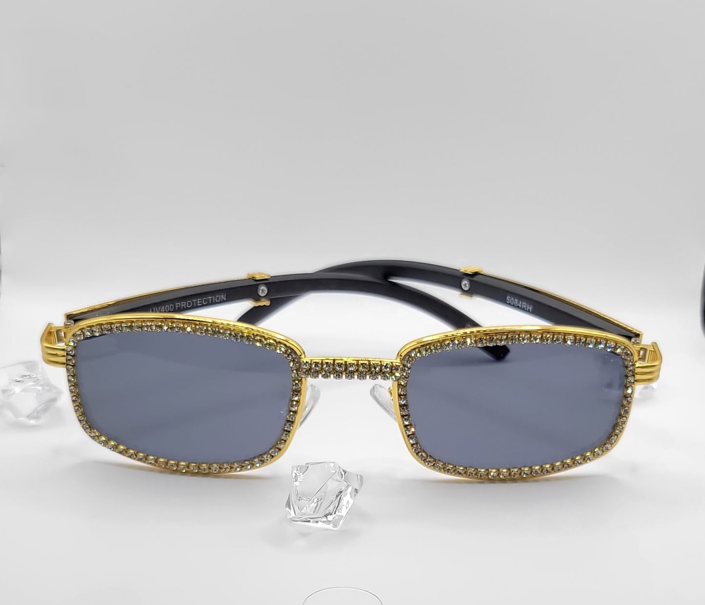 Rhinestone Embellished Rectangular High Fashion Sunglasses