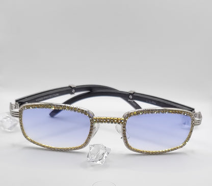 Rhinestone Embellished Rectangular High Fashion Sunglasses