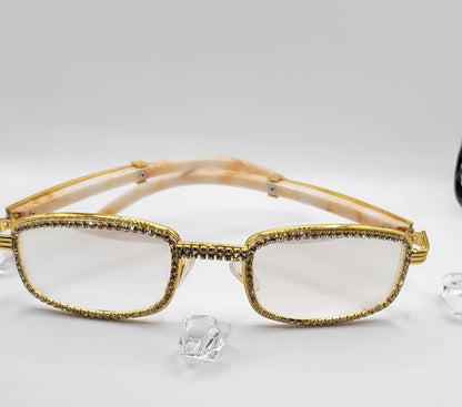 Rhinestone Embellished Rectangular High Fashion Sunglasses