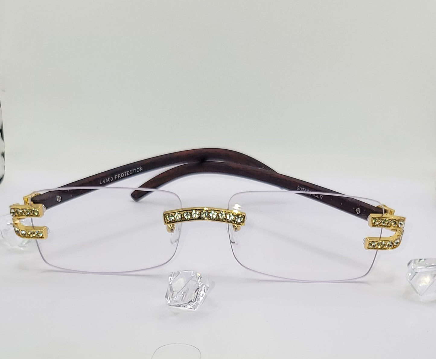 Rimless Luxury Rectangular Diamond Bridge Sunglasses