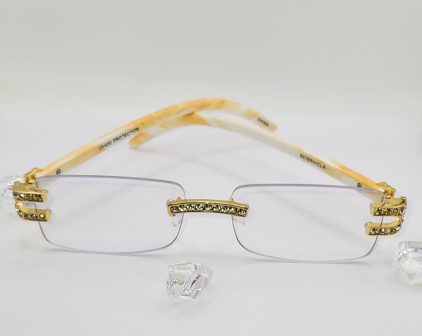 Rimless Luxury Rectangular Diamond Bridge Sunglasses