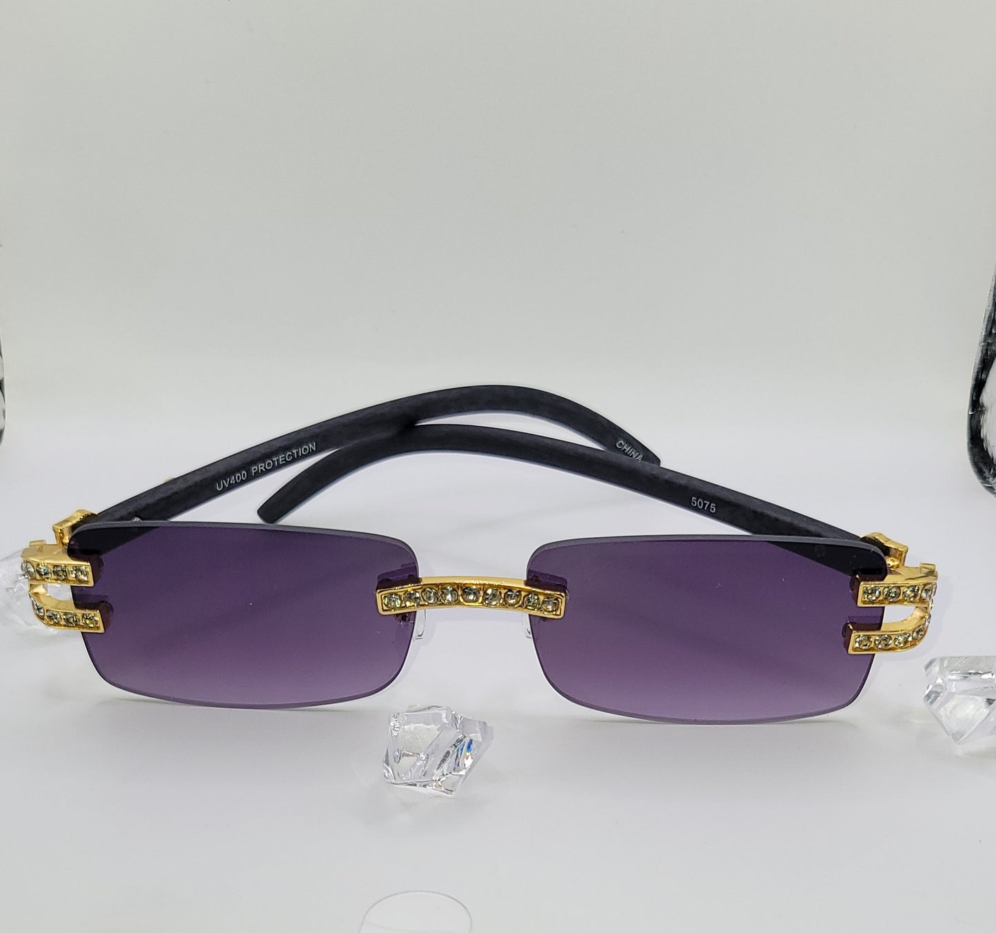 Rimless Luxury Rectangular Diamond Bridge Sunglasses