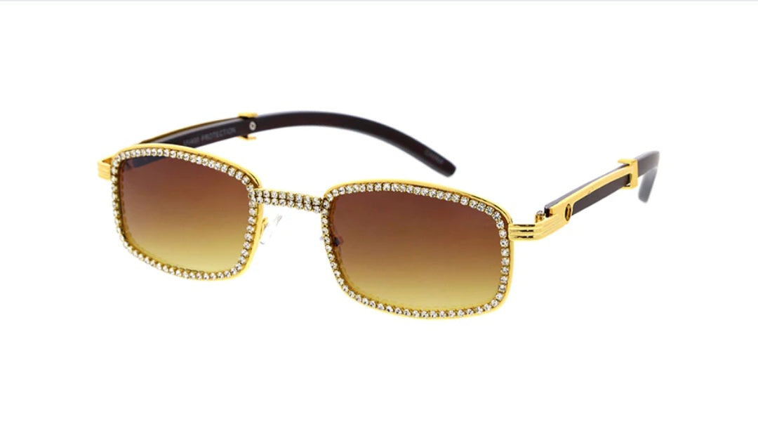 Rhinestone Embellished Rectangular High Fashion Sunglasses