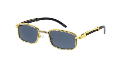 Rhinestone Embellished Rectangular High Fashion Sunglasses