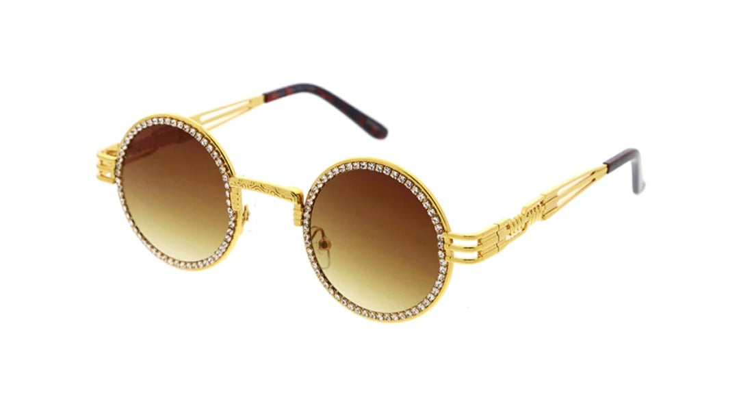 Rhinestone Embellished Round High Fashion Sunglasses