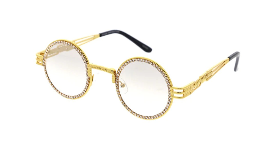 Rhinestone Embellished Round High Fashion Sunglasses